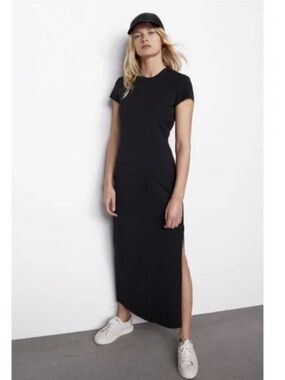 Zara Black Short-Sleeve Maxi Dress with Side Slit
